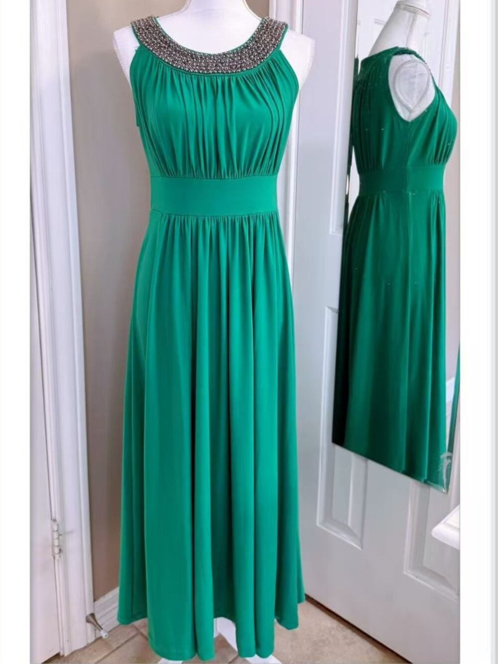 Intricate beaded and jeweled collar neckline maxi dress size S